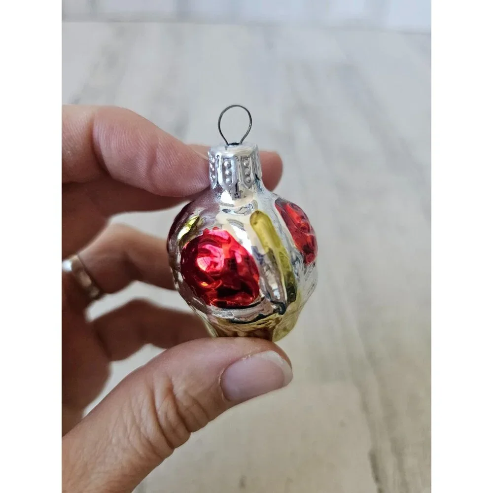 Vintage‎ rose bouquet basket Mercury glass ornament mini Xmas tree